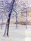 Snow Canvas Paintings - Park in the Snow, Paris